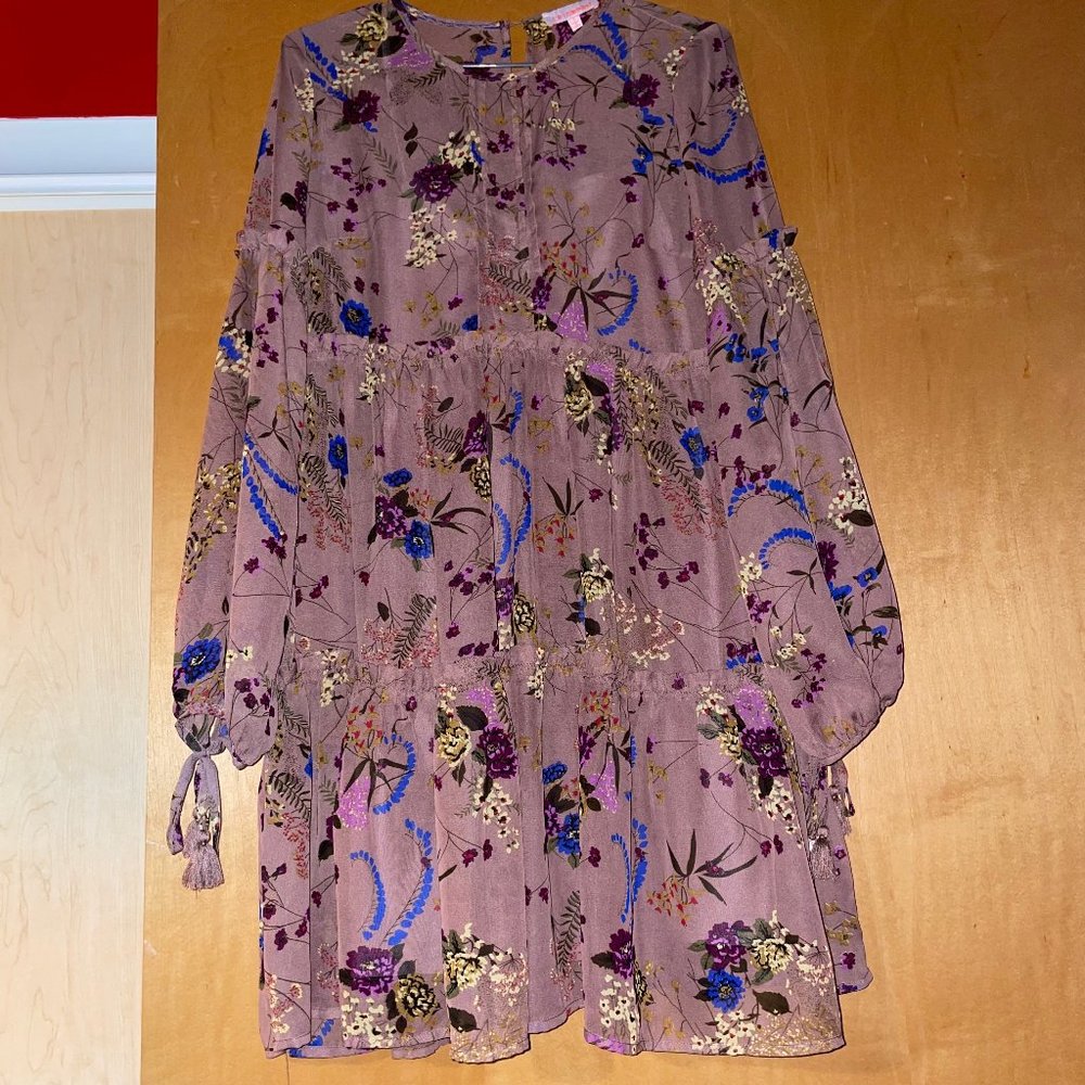 Boho grunge floral babydoll dress in mauve S